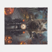 Cairn Terrier Rijden Motorfiets Halloween Eng Fleece Deken (Voorkant (Horizontaal))