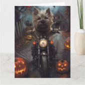 Cairn Terrier Rijden Motorfiets Halloween Eng Kaart (Voorkant)