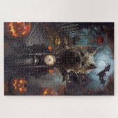 Cairn Terrier Rijden Motorfiets Halloween Eng Legpuzzel (Horizontaal)