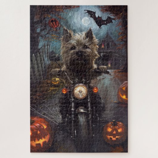 Cairn Terrier Rijden Motorfiets Halloween Eng Legpuzzel (Verticaal)