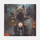 Cairn Terrier Rijden Motorfiets Halloween Eng Magneet (Voorkant)
