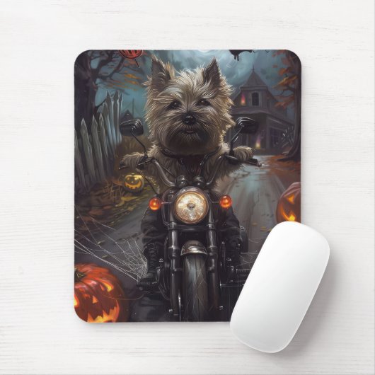 Cairn Terrier Rijden Motorfiets Halloween Eng Muismat (Met muis)
