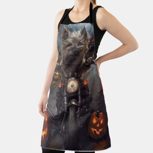 Cairn Terrier Rijden Motorfiets Halloween Eng Schort (Insitu)