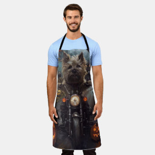 Cairn Terrier Rijden Motorfiets Halloween Eng Schort