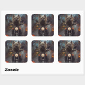 Cairn Terrier Rijden Motorfiets Halloween Eng Vierkante Sticker (Vel)