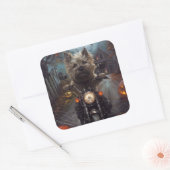 Cairn Terrier Rijden Motorfiets Halloween Eng Vierkante Sticker (Envelop)
