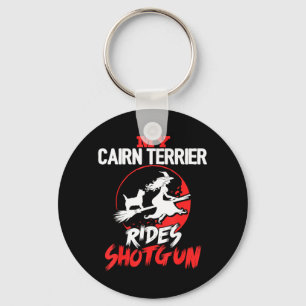 Cairn Terrier Rijdt Shotgun Halloween Honden Manne Sleutelhanger