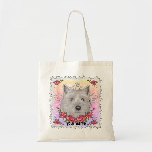 Cairn Terrier Rozen, aangepaste naam Canvas tas (Voorkant)