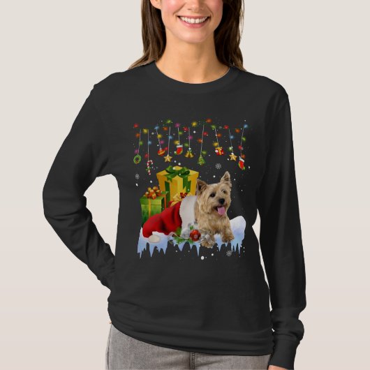 Cairn Terrier Santa Hoed Kerstmis Lichten Kerstmis T-shirt (Voorkant)