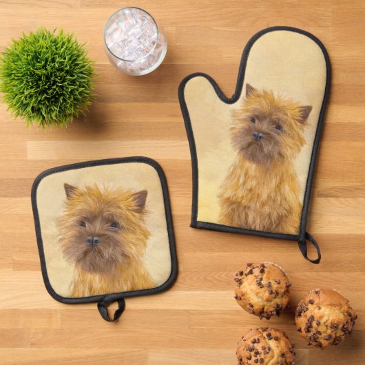 Cairn Terrier Schilderij Schattigee Originele Pet  Ovenwant & Pannenlap Set (Top down)