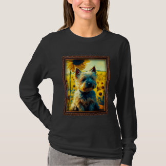 Cairn Terrier Schilderij Zonnebloem Bloem Moeder V T-shirt