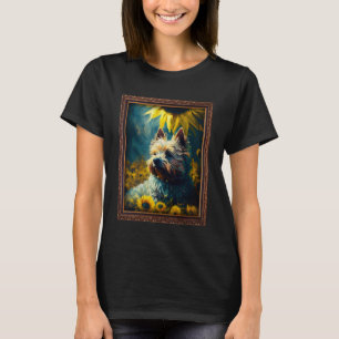 Cairn Terrier Schilderij Zonnebloem Bloem Moeder V T-shirt