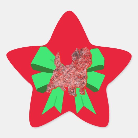 Cairn Terrier Silhouette Dog & Green Bow Kerstmis Ster Sticker (Voorkant)
