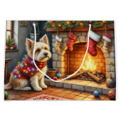 Cairn Terrier Sitting Fireplace Christmas Lights Groot Cadeauzakje (Voorkant)