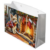 Cairn Terrier Sitting Fireplace Christmas Lights Groot Cadeauzakje (Achterkant Gekanteld)