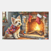 Cairn Terrier Sitting Fireplace Christmas Lights Rechthoekige Sticker (Voorkant)