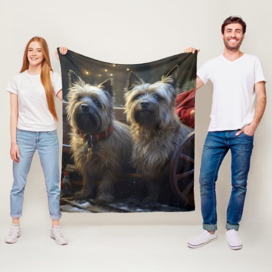 Cairn Terrier Sneeuw Slede Kerst Decoratie  Fleece Deken (In situ)