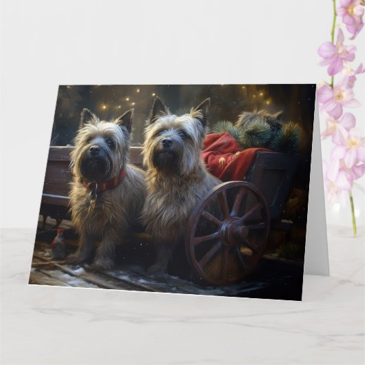 Cairn Terrier Sneeuw Slede Kerst Decoratie Kaart (Orchidee)