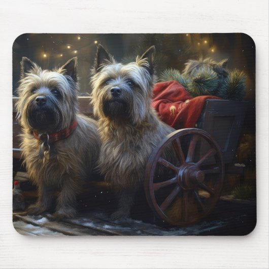 Cairn Terrier Sneeuw Slede Kerst Decoratie Muismat (Voorkant)