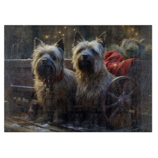 Cairn Terrier Sneeuw Slede Kerst Decoratie Snijplank (Voorkant)