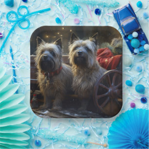 Cairn Terrier Sneeuw slee Christmas decoratie Papieren Bordje
