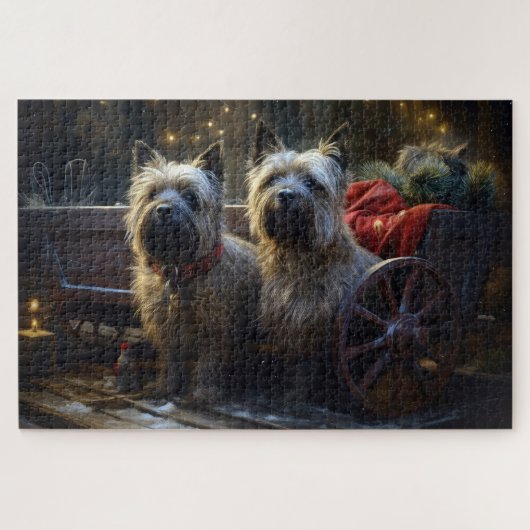 Cairn Terrier Sneeuwwitte slee Kerstmis decoratie Legpuzzel (Horizontaal)