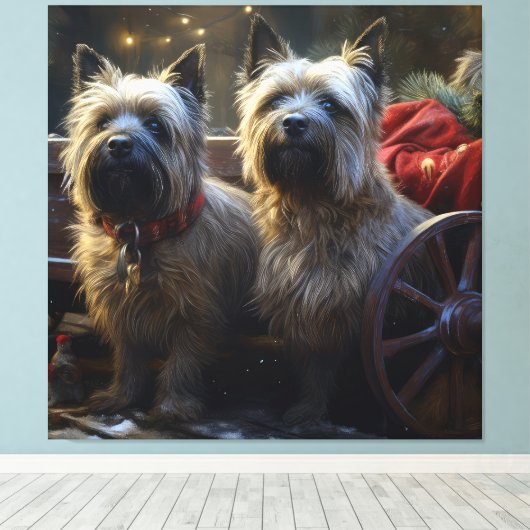 Cairn Terrier Snowy Sleigh Kerst Decor Canvas Afdruk (Insitu (Houten vloer))