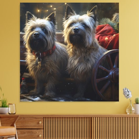 Cairn Terrier Snowy Sleigh Kerst Decor Canvas Afdruk (Insitu (Woonkamer))