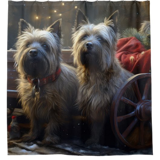 Cairn Terrier Snowy Sleigh Kerst Decor Douchegordijn (Voorkant)