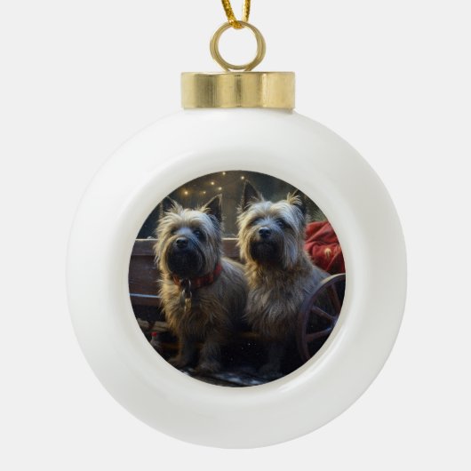 Cairn Terrier Snowy Sleigh Kerst Decor Keramische Bal Ornament (Voorkant)