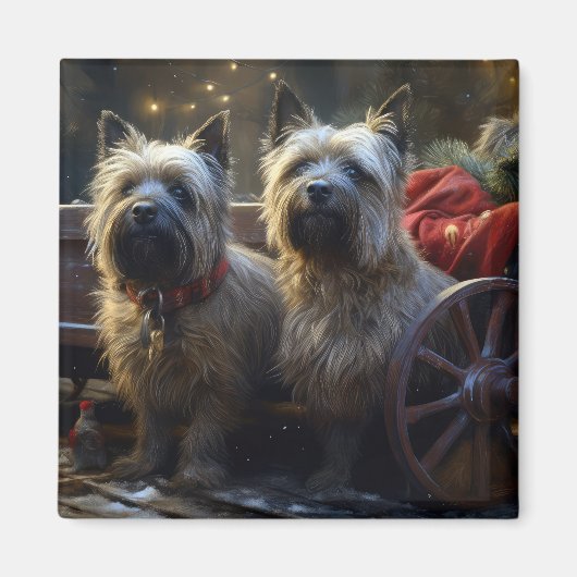 Cairn Terrier Snowy Sleigh Kerst Decor Magneet (Voorkant)