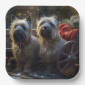 Cairn Terrier Snowy Sleigh Kerst Decor Papieren Bordje (Voorkant)