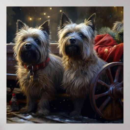 Cairn Terrier Snowy Sleigh Kerst Decor Poster (Voorkant)