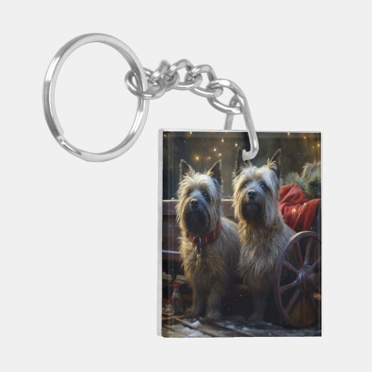 Cairn Terrier Snowy Sleigh Kerst Decor Sleutelhanger (Voorkant Links)