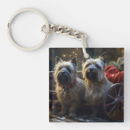 Cairn Terrier Snowy Sleigh Kerst Decor Sleutelhanger (Voorkant)