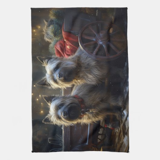 Cairn Terrier Snowy Sleigh Kerst Decor Theedoek (Verticaal)