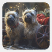 Cairn Terrier Snowy Sleigh Kerst Decor Vierkante Sticker (Voorkant)