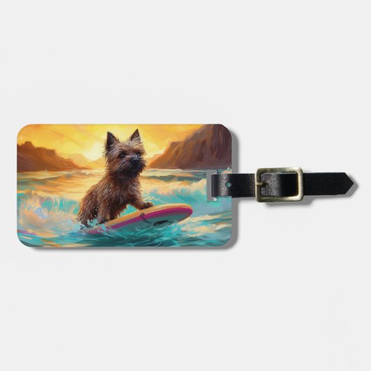 Cairn Terrier Strand Surfen Schilderij Bagagelabel (Voorkant horizontaal)