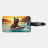 Cairn Terrier Strand Surfen Schilderij Bagagelabel (Achterkant horizontaal)