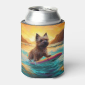 Cairn Terrier Strand Surfen Schilderij Blikjeskoeler (Blikje Voorkant)
