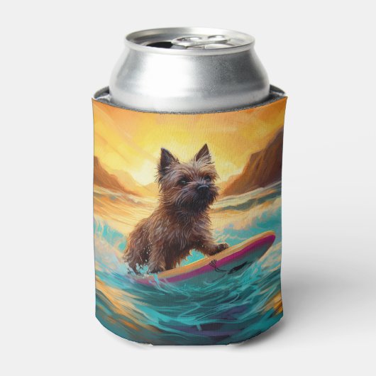 Cairn Terrier Strand Surfen Schilderij Blikjeskoeler (Blikje Voorkant)