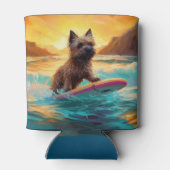 Cairn Terrier Strand Surfen Schilderij Blikjeskoeler (Achterkant)