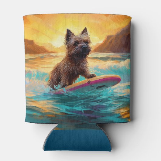 Cairn Terrier Strand Surfen Schilderij Blikjeskoeler (Achterkant)
