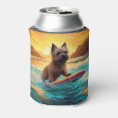 Cairn Terrier Strand Surfen Schilderij Blikjeskoeler (Blikje Achterkant)