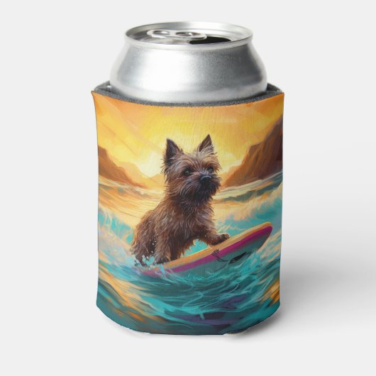 Cairn Terrier Strand Surfen Schilderij Blikjeskoeler (Blikje Achterkant)
