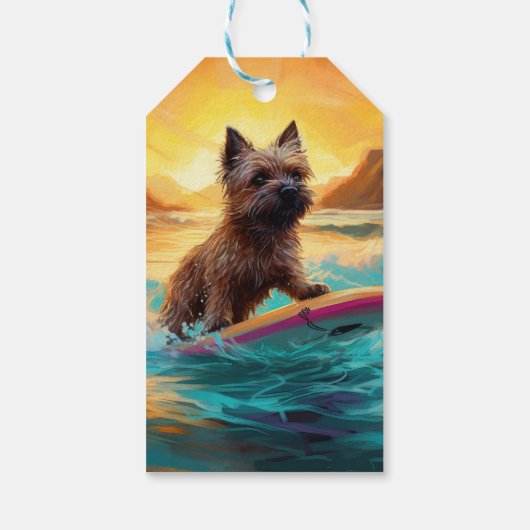 Cairn Terrier Strand Surfen Schilderij Cadeaulabel (Achterkant)