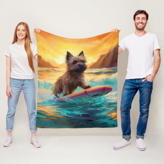 Cairn Terrier Strand Surfen Schilderij Fleece Deken (In situ)