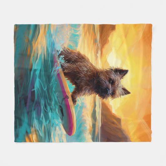Cairn Terrier Strand Surfen Schilderij Fleece Deken (Voorkant (Horizontaal))