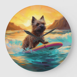 Cairn Terrier Strand Surfen Schilderij Grote Klok