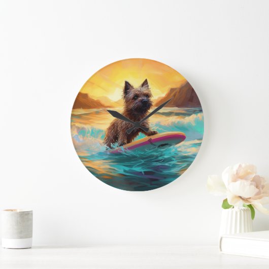Cairn Terrier Strand Surfen Schilderij Grote Klok (Huis)